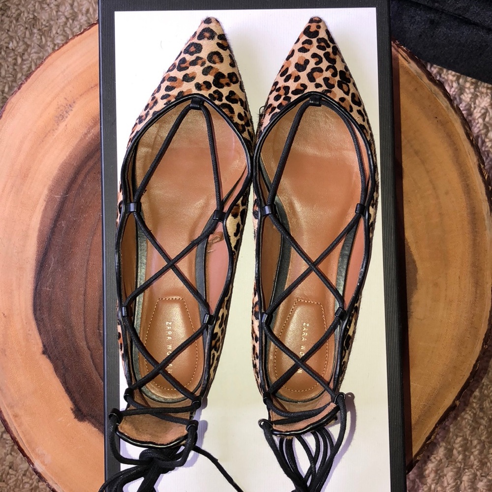 Zara Lace-Up Leopard Print Flats